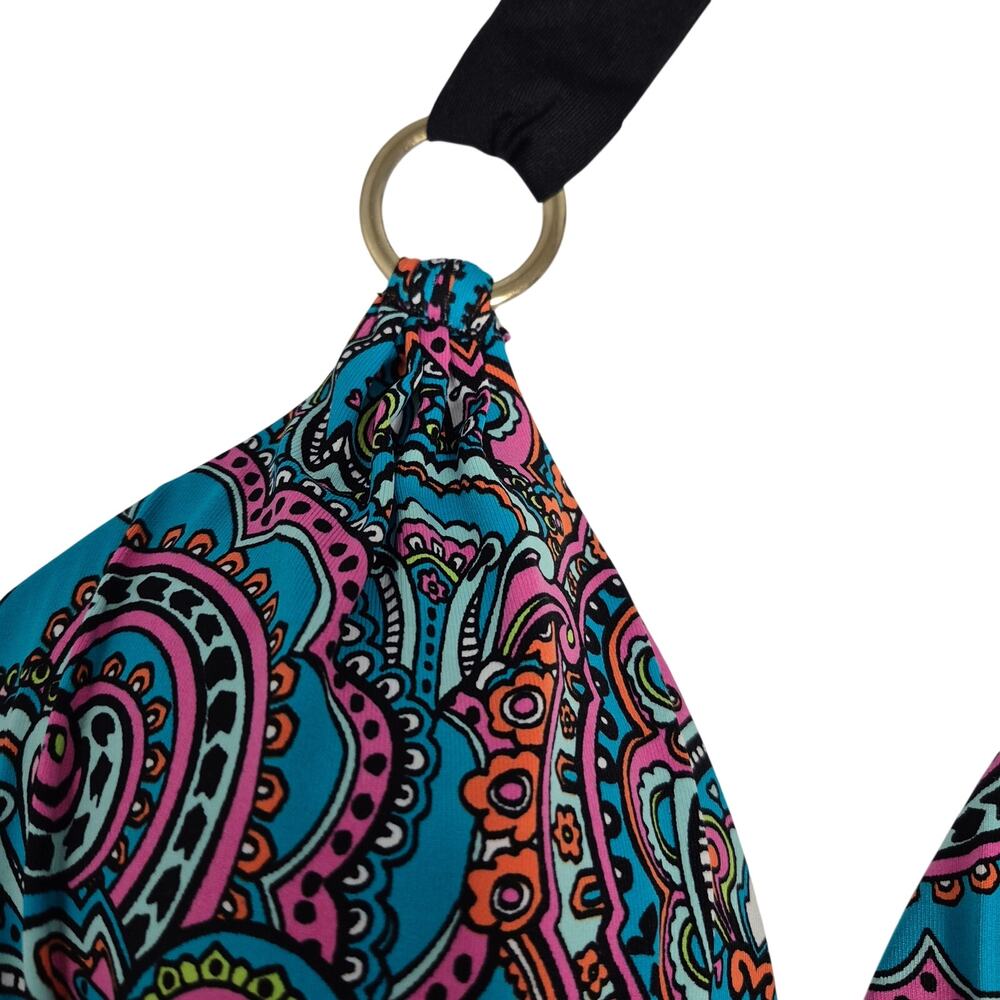 Liz Claiborne Paisley Bikini Halter Top Women's Size 8 Blue Pink Black - Picture 8 of 12